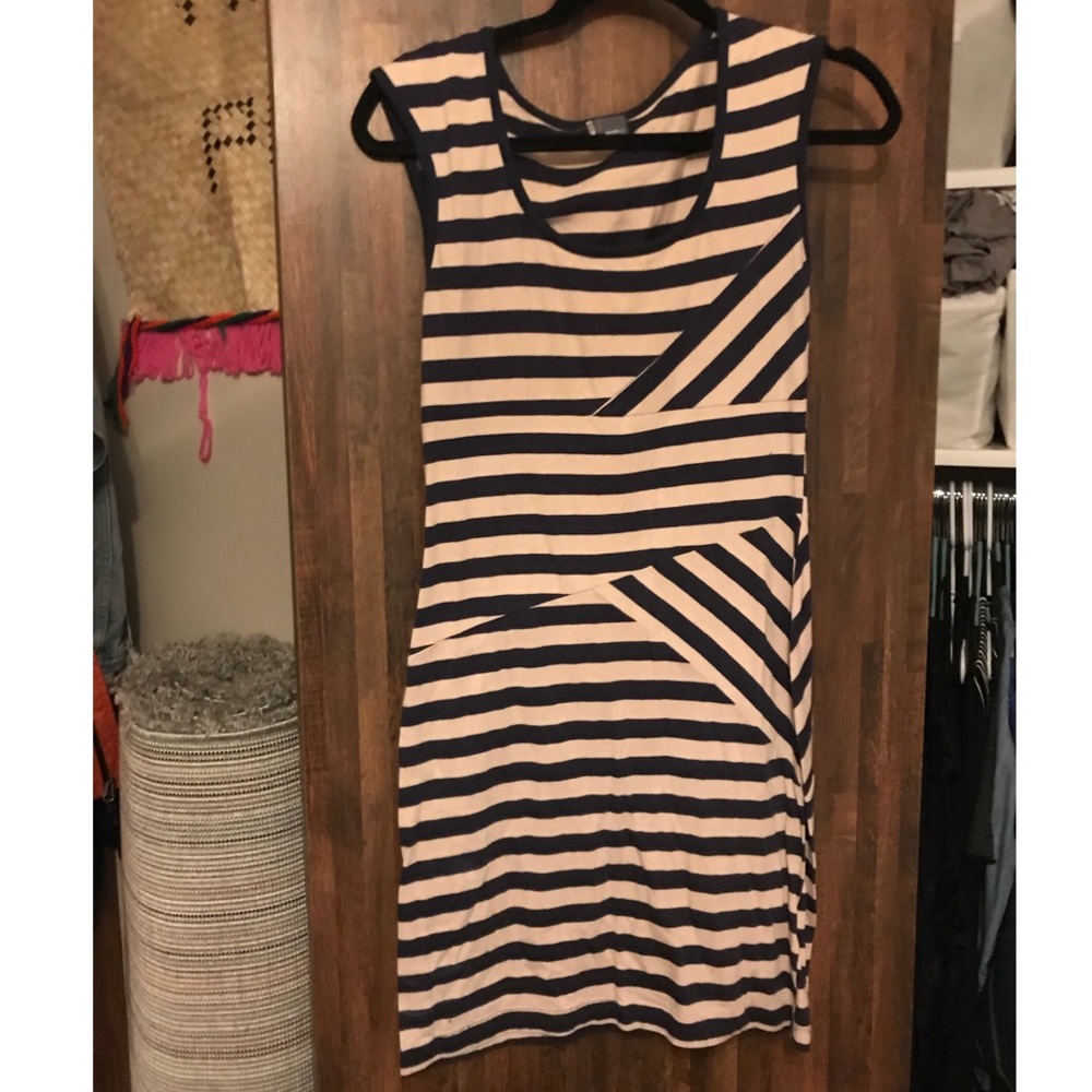 Blue and cream striped dress